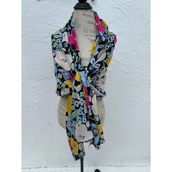 Karl Lagerfield Womens Floral Print Modal Scarf Multicolor Size 35 x 76 - Picture 6 of 12